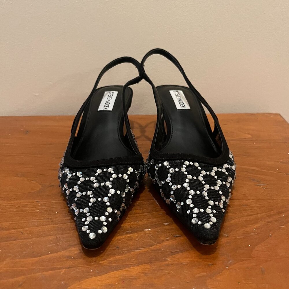 Steve Madden Black Embellished Pointed Toe Slingback Heels